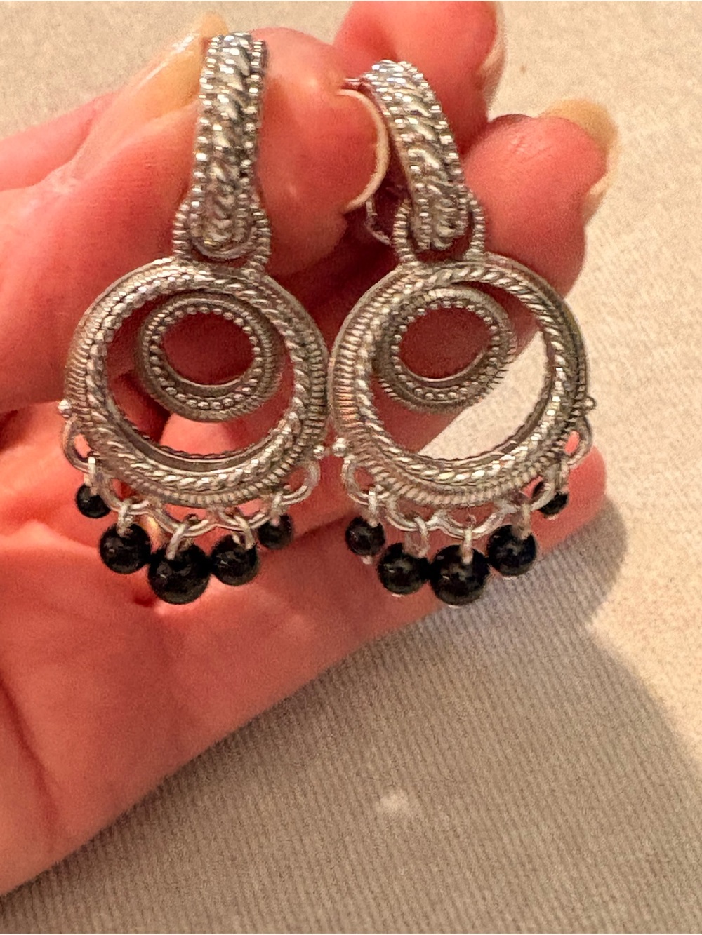Judith Ripka Sterling Silver Black Onyx Cable Chandelier Drop Earrings - Picture 3 of 6